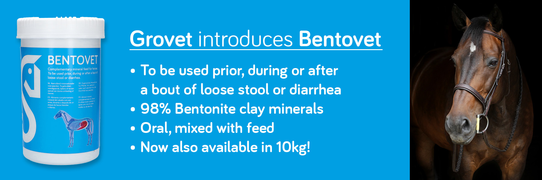 Bentovet, to be used prior, during or after a bout of loose stool or diarrhea